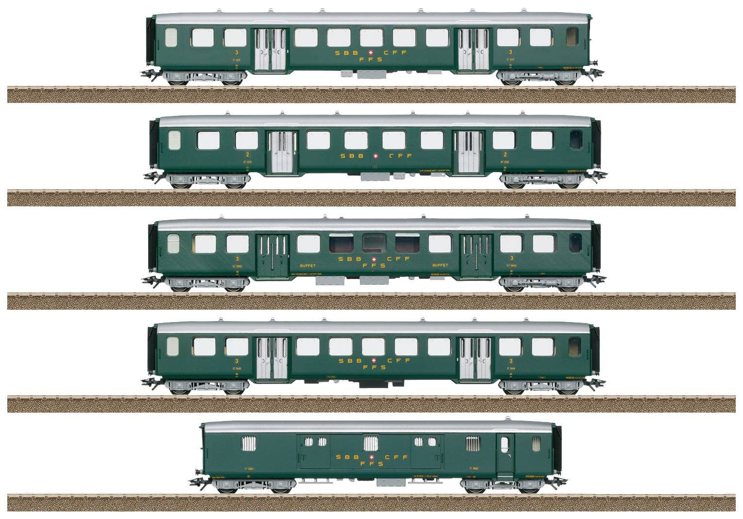 TRIX H0 23134 H0 5er-Set Light steel wagon of SBB