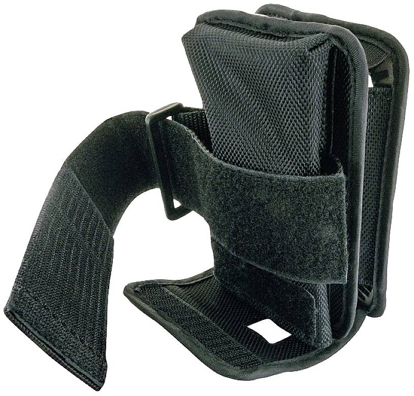 Black shoulder holster with adjustable hook and loop fastener, suitable for attaching to various items.