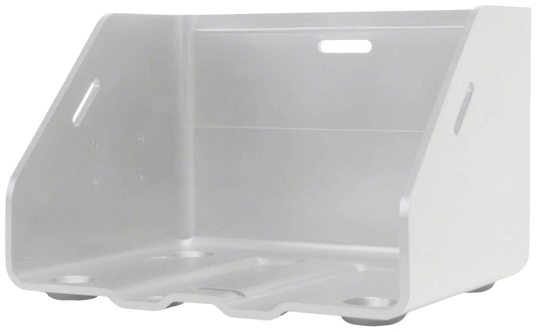 Light grey, rectangular plastic tray with chamfered sides. It has round feet and handles on top.