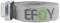 A grey belt with the inscription 'EPOX' in black and green letters; metal fastening on the left.