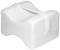An ergonomic knee pillow made of white material with a wavy form to support leg and postural alignment during sleep.