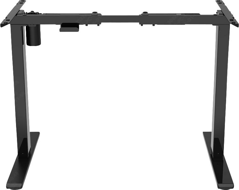 Black, height-adjustable table frame, suitable for various tabletops. Ideal for ergonomic workspaces.