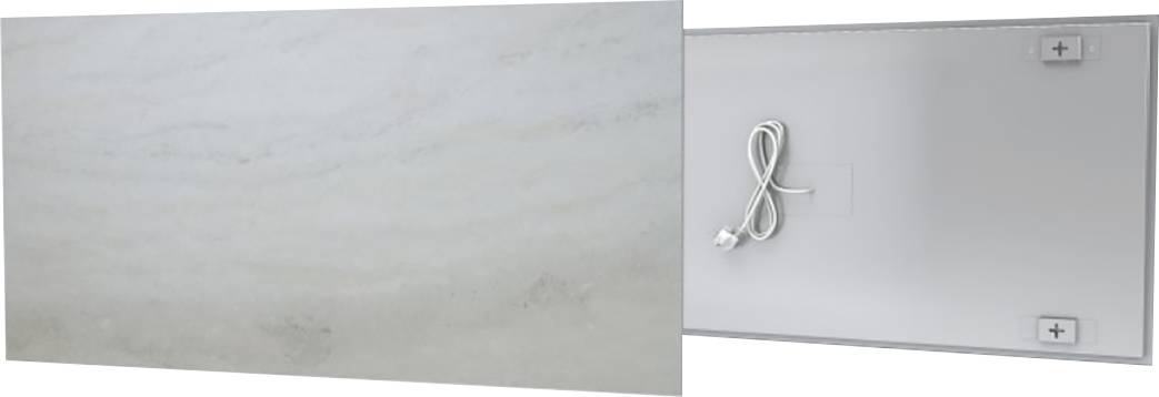 Back of a rectangular object with cable and mounting corners, potentially a technical device or panel.