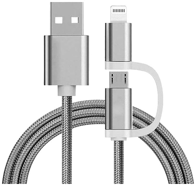 Image of REEKIN [1x Micro USB, Apple Dock lightning plug - 1x ] 1.00 m Silver
