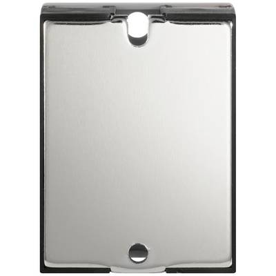 Brushed metal light switch with rectangular shape and rounded edges, suitable for modern interiors.