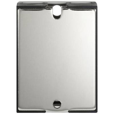 Metal enclosure with a rectangular shape and two holes, one at the top and one at the bottom, presumably for mounting or attachment.