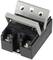 A solid-state relay in a black housing with a plastic mounting bracket and connections for control (3-32VDC) and output.