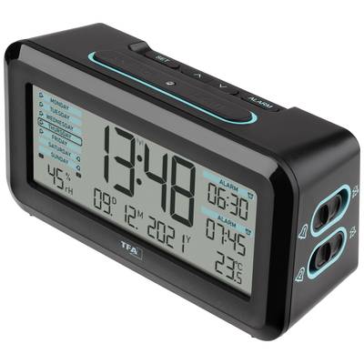 Image of TFA Dostmann 60.2562.01.GB Radio Alarm clock Black, Light blue Alarm times 2 Large display