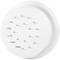 A round, white smoke detector with multiple slots on the surface for detecting smoke in indoor spaces.