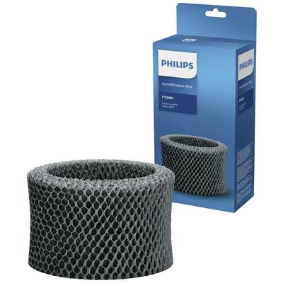 A Philips air humidifier filter FY2401 in front of its packaging. The packaging displays product details and the brand logo.