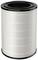 Cylindrical HEPA filter in white with black end caps, made from multi-layered folded material for air purification.