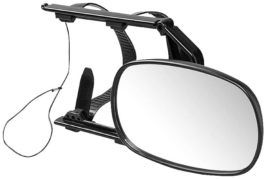 An adjustable car wing mirror with a securing clip for attachment. The mirror is suitable for use on vehicles.