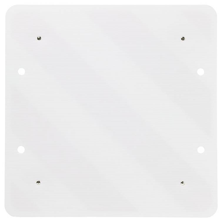 A blank, white number plate without inscription with six mounting holes, suitable for vehicles.