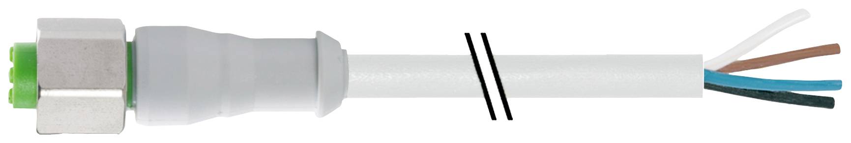 A stripped four-core cable terminates in a connector.