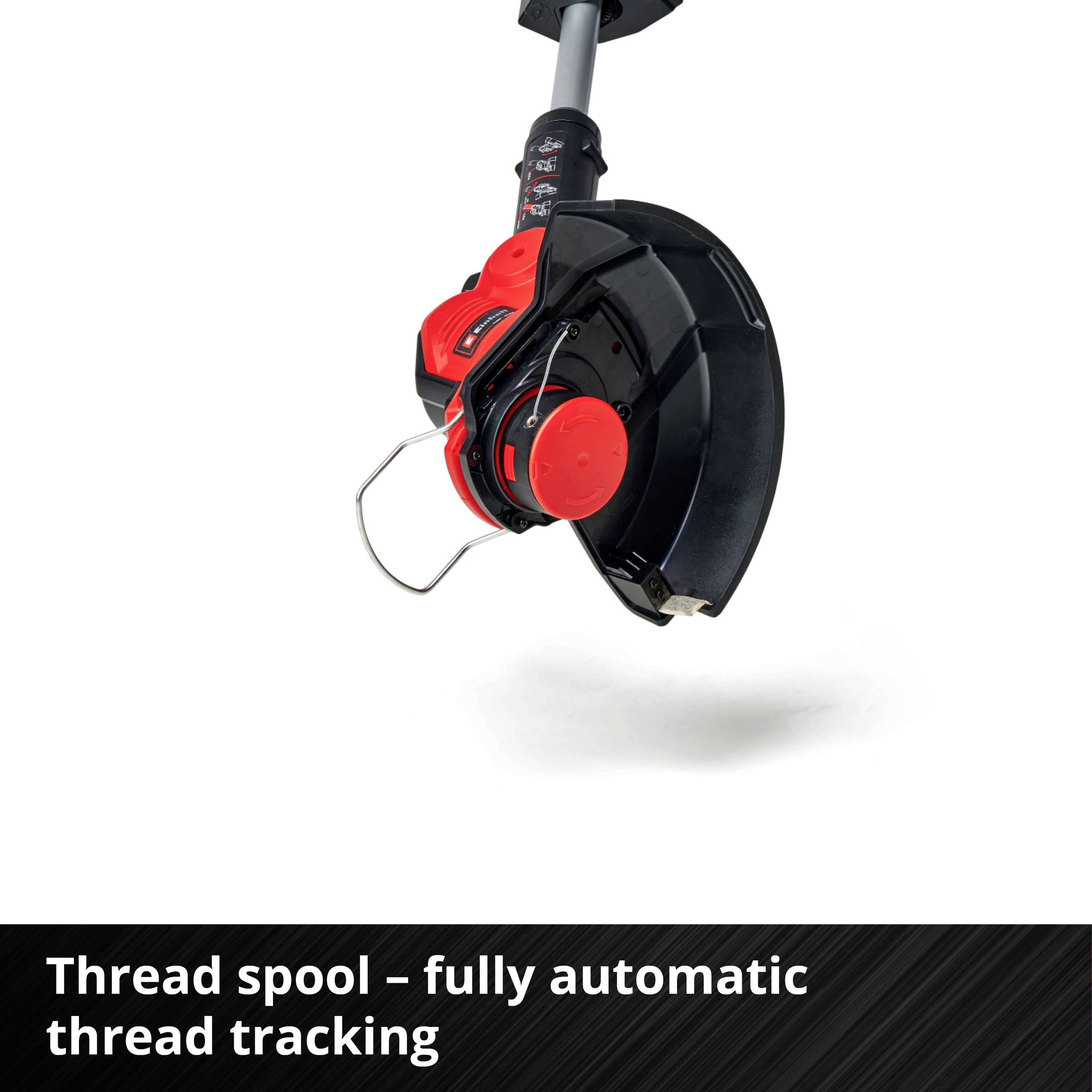 A fully automatic spool for lawn trimmers; shows the spool with protective cover. Text below: 'Spool - fully automatic line feed'.