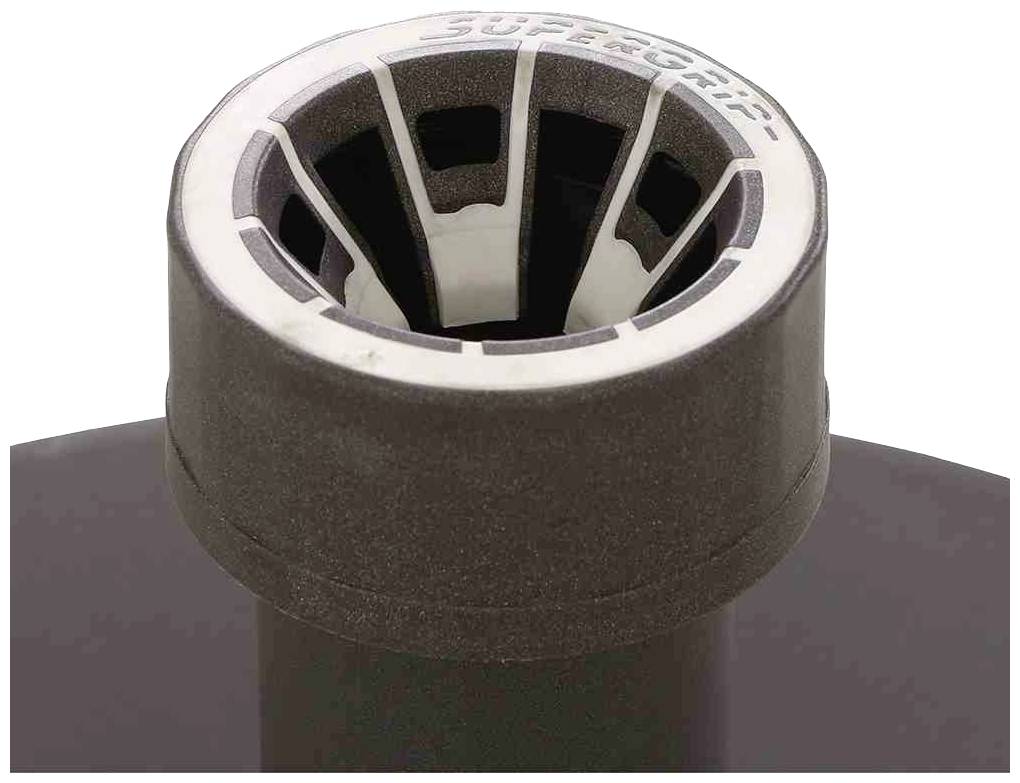 A close-up of a round object with an opening at the top and the inscription 'Super-nor'.