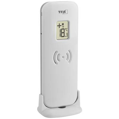 White digital weather station on a stand, displaying a temperature of 18.3°C.