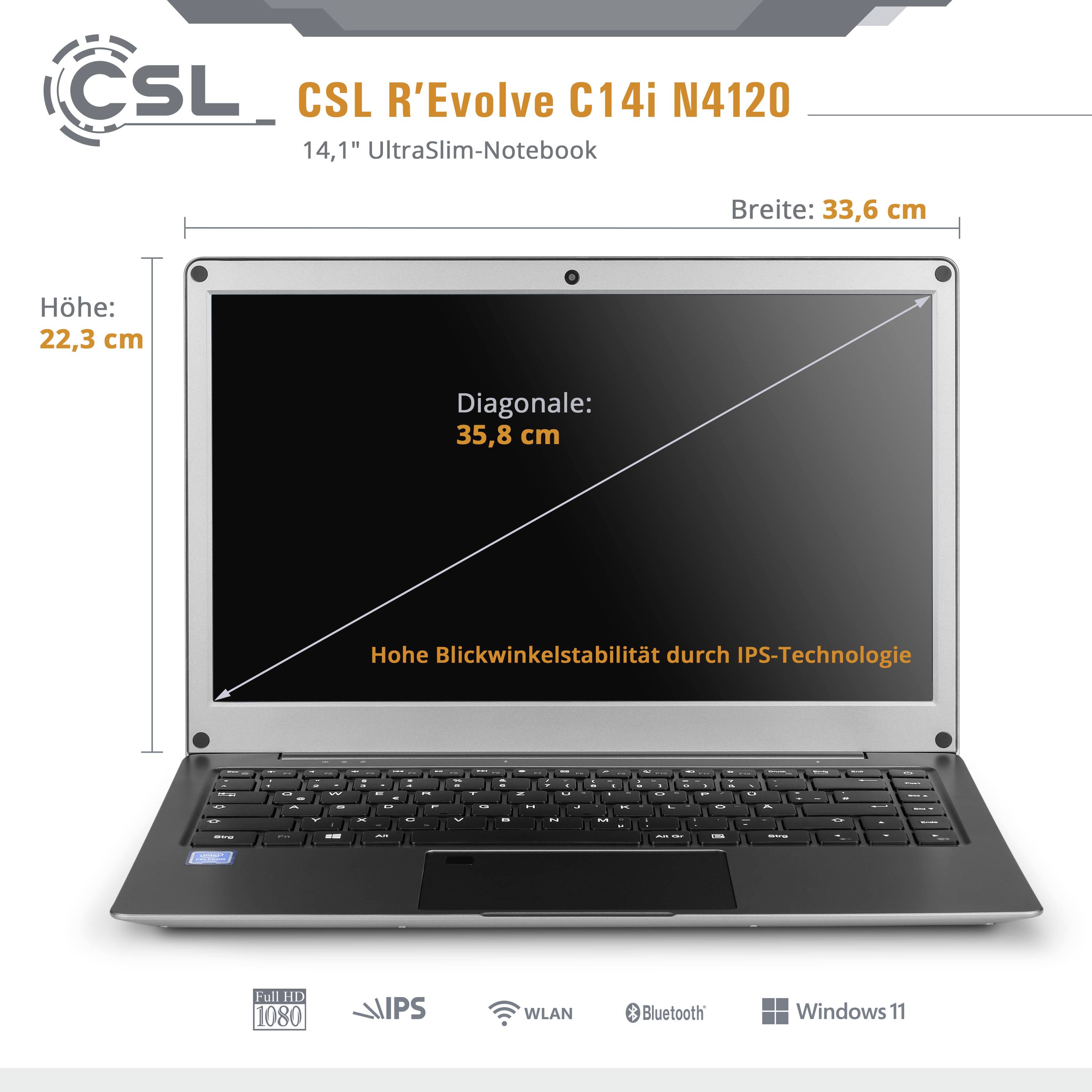 CSL Computer Laptop R' Evolve C14i V2 35.8 cm (14.1 inch) Full HD Intel® Celeron® N4120 4 GB RAM 64 GB eMMC 240 GB SSD G-2