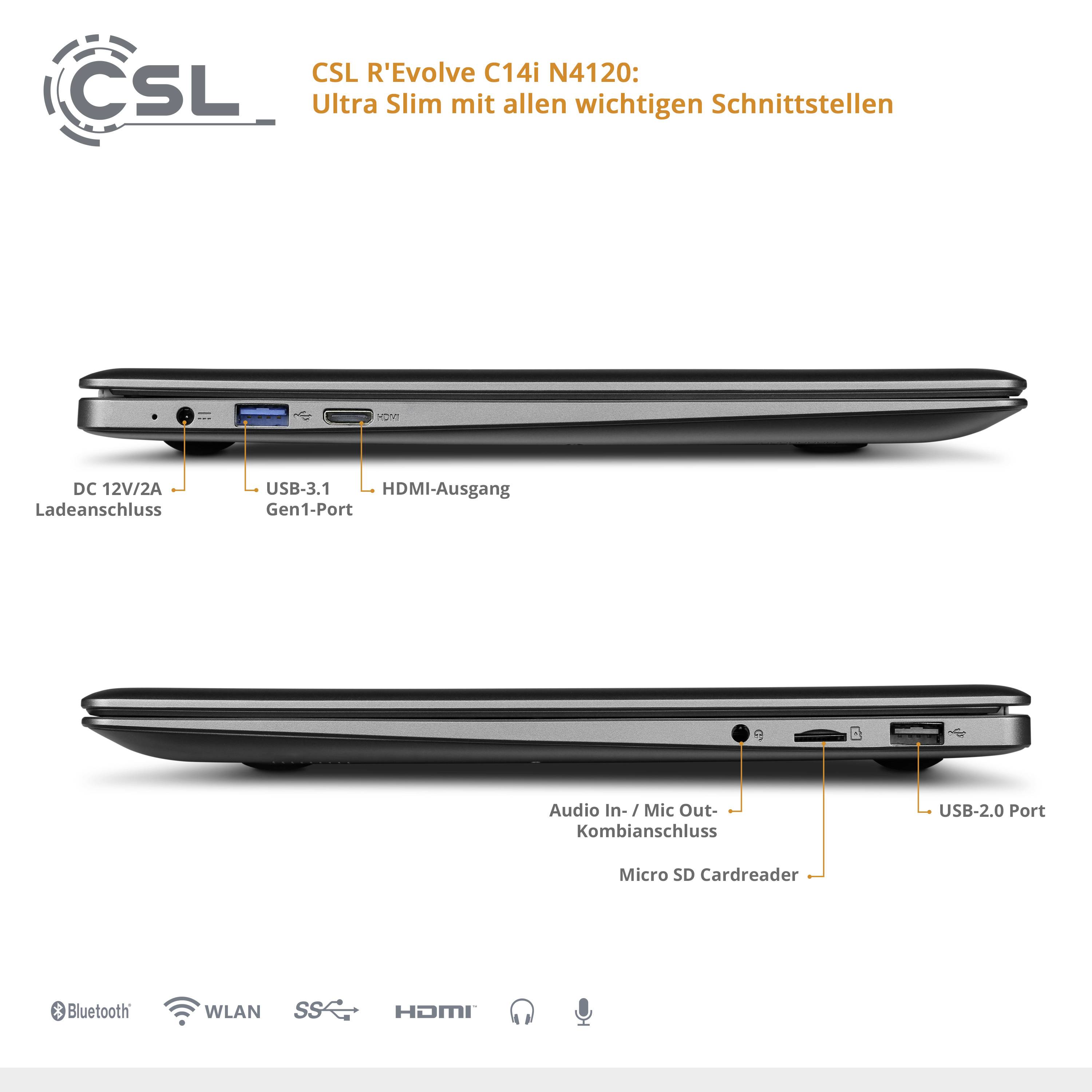 CSL Computer Laptop R' Evolve C14i V2 35.8 cm (14.1 inch) Full HD Intel® Celeron® N4120 4 GB RAM 64 GB eMMC 240 GB SSD G-4