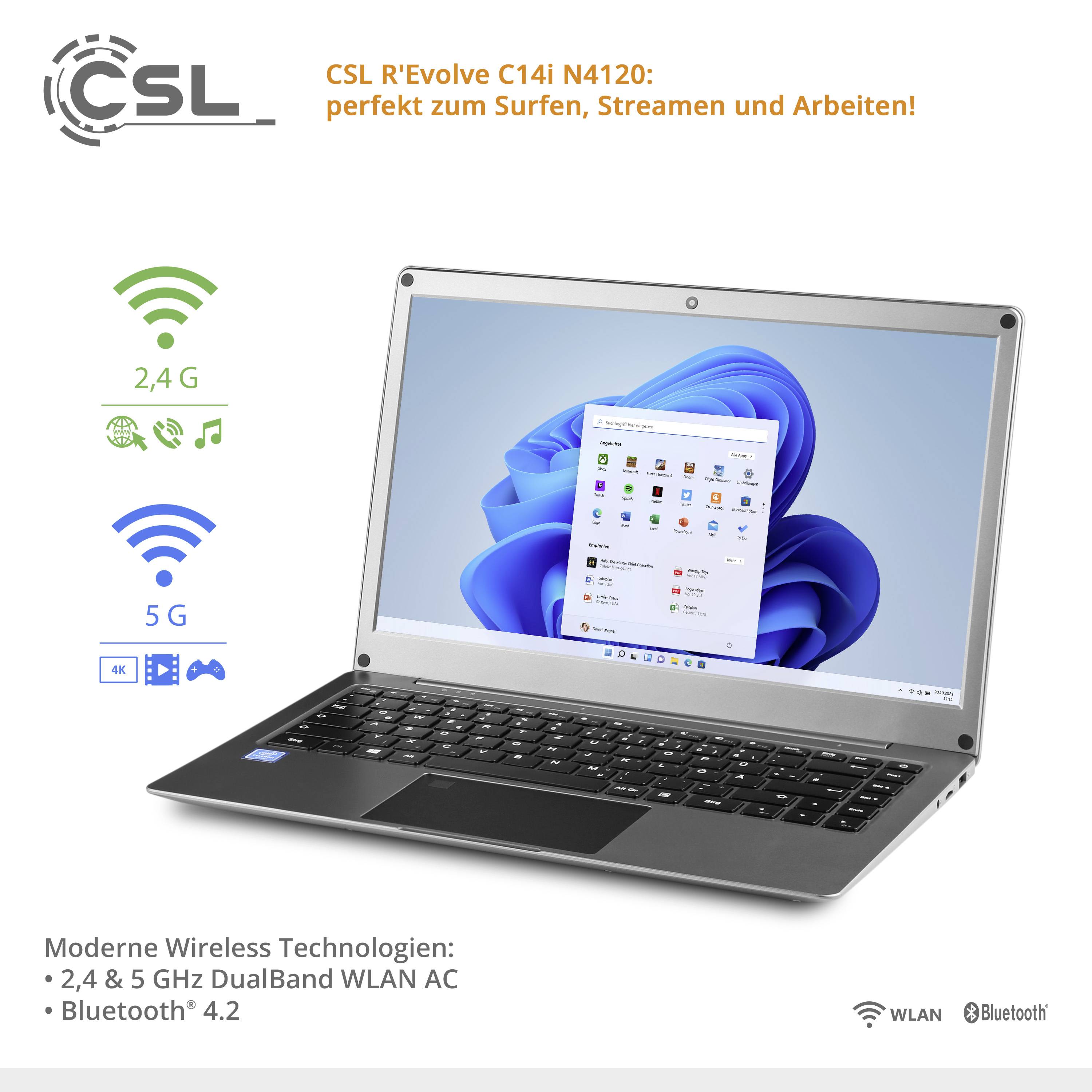 CSL Computer Laptop R' Evolve C14i V2 35.8 cm (14.1 inch) Full HD Intel® Celeron® N4120 4 GB RAM 64 GB eMMC 240 GB SSD G-6