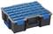 A black plastic tool case with a transparent blue lid divider, suitable for storing small parts.