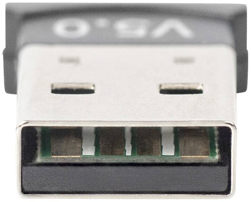 Close-up of a USB plug, partially inserted, with metal contacts visible. The top side shows the marking 'V3.0'.