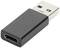 USB-A adapter with USB-C port, black housing, showing both connector sides.