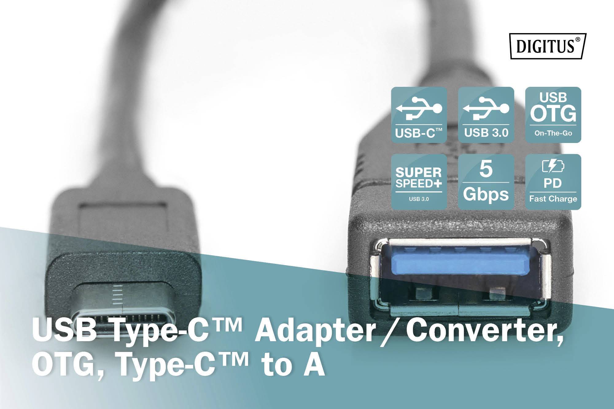 Digitus USB cable USB-C® plug, USB-A socket 0.15 m Black DB-300315-001-S-5