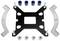 Metal mounting bracket for CPU cooler with screws and spacers, on a white background.