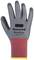 'Honeywell work glove, WorkEasy model. Grey material with black print and red fabric at the wrist.'