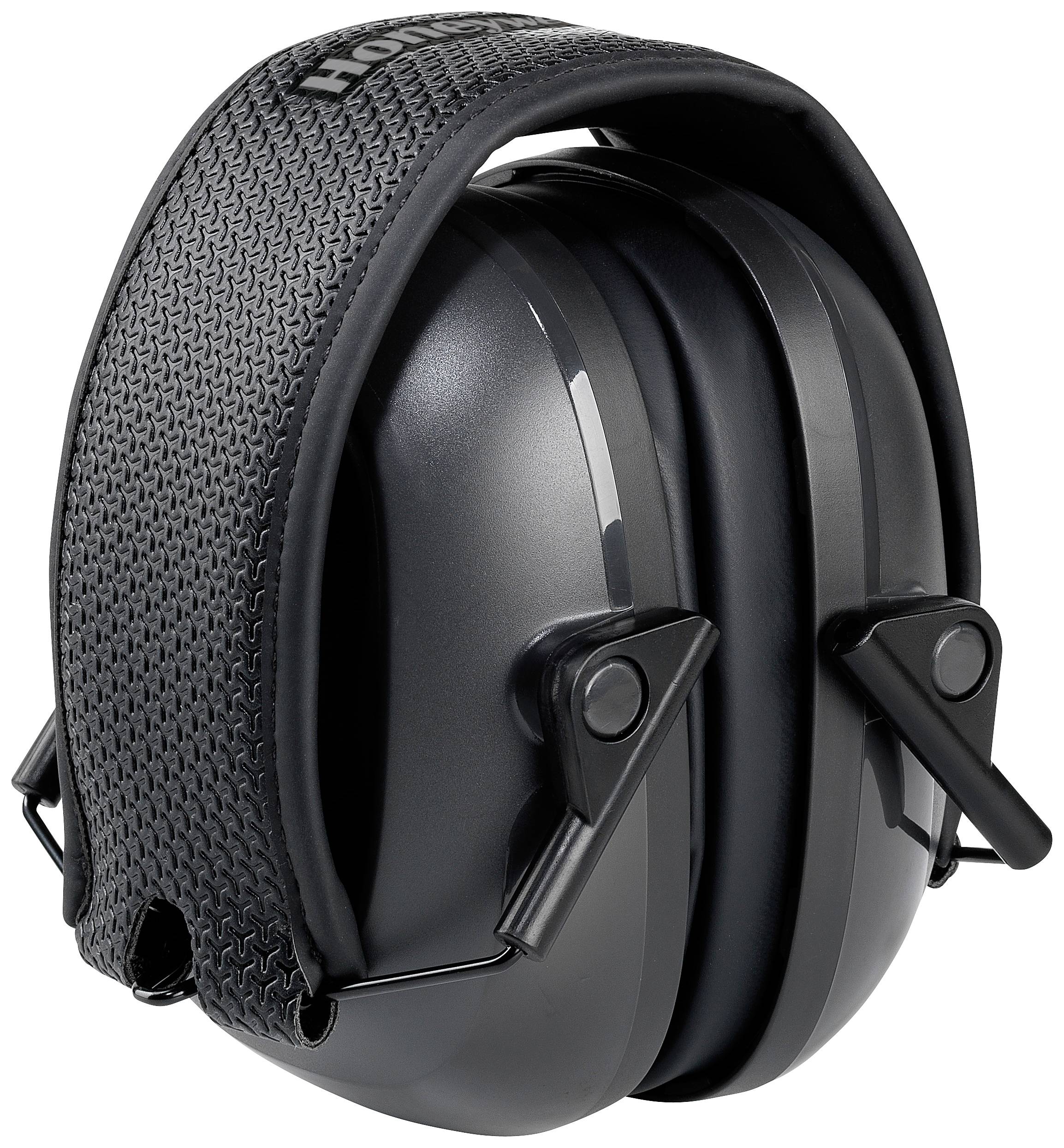 Black ear defenders with adjustable padded headband, suitable for noise protection in loud environments.