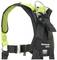 Safety harness with green padding and metal rings, 'Honeywell Miller H500' model, for fall protection in industry.