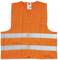 A high-visibility orange safety vest with reflective strips, commonly worn for safety in low-visibility conditions.