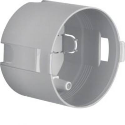 Grey, cylindrical plastic container with openings on the sides.