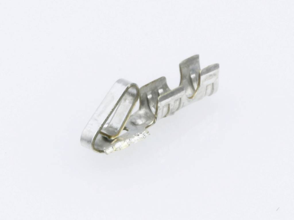 A silver metal piece that looks like a small clip or connector, on a white background.