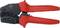 A red crimping pliers made of metal and plastic, primarily used for processing cable connections.