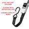 A steel ratchet with hook and retention clips, load capacity 400 kg, depicted with a black webbing strap and text alongside.