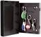 Black key cabinet with an open door. Inside, four keys hang on rings, each with coloured markings.