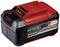 Four red and black Einhell batteries with the inscription 'New design, same battery' beneath them.
