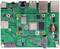 A Raspberry Pi computer module, green, displaying various chips and connectors on a circuit board, shows technical components.