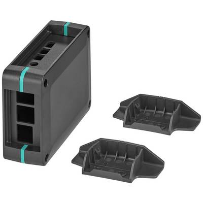 A rectangular black enclosure with two removable mounting brackets. Suitable for electronic devices.