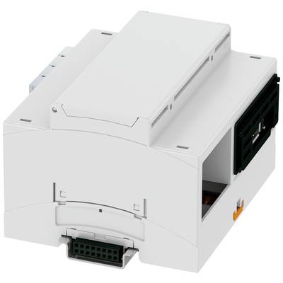 A white electrical module with various connection points on the front and back, likely for industrial applications.