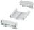 Three white plastic components are lying separately on a white background. They appear to be compatible and could be part of a housing or mounting bracket.