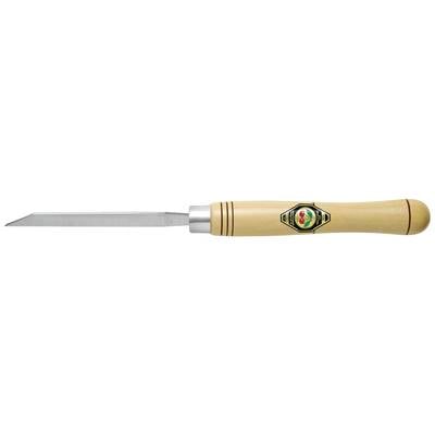 A woodcarving knife with a wooden handle and a short, sturdy metal blade.