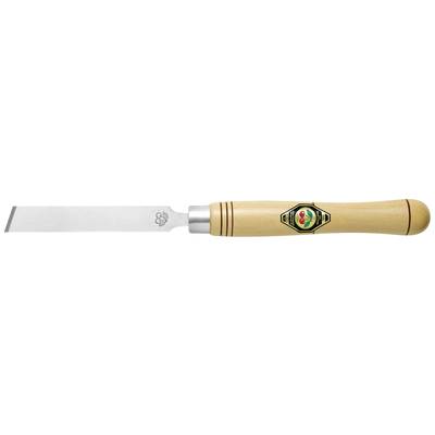 Wooden-handled chisel with a sharp steel blade, perfect for woodcarving.