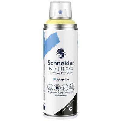 Dose spray paint 'Schneider Paint-It 030' for DIY projects. Contains matte, UV-resistant acrylic paint. Decorated with blue stripe.
