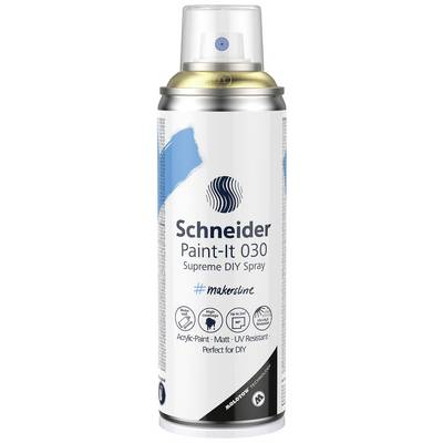 Spray can 'Schneider Paint-It 030' with blue paint, matt, UV-resistant. Suitable for DIY projects. Text: '#MakersInc'.