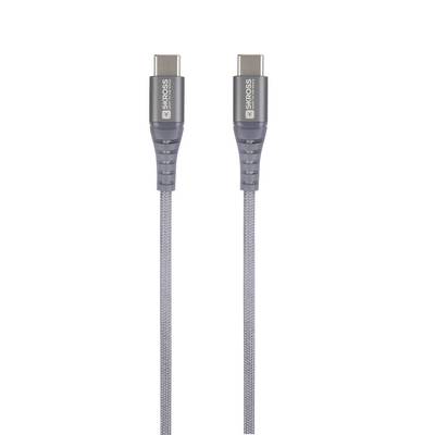 Two grey USB-C cables side by side, each with a braided surface and marked connectors.