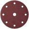 Round sanding disc made of red sandpaper with nine holes, one in the centre and eight arranged in a circle. Suitable for rotary sanding machines.