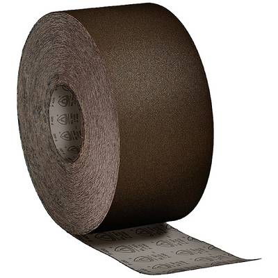 A large roll of sandpaper, partially unrolled, shows the rough texture and grain of the paper.